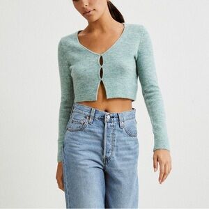 ese O ese V Neck Heathered Button Front Cropped Cardigan Sweater